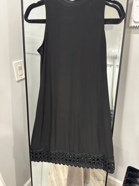 Tiana B. Black Sleeveless Mini Dress with Crochet Hem